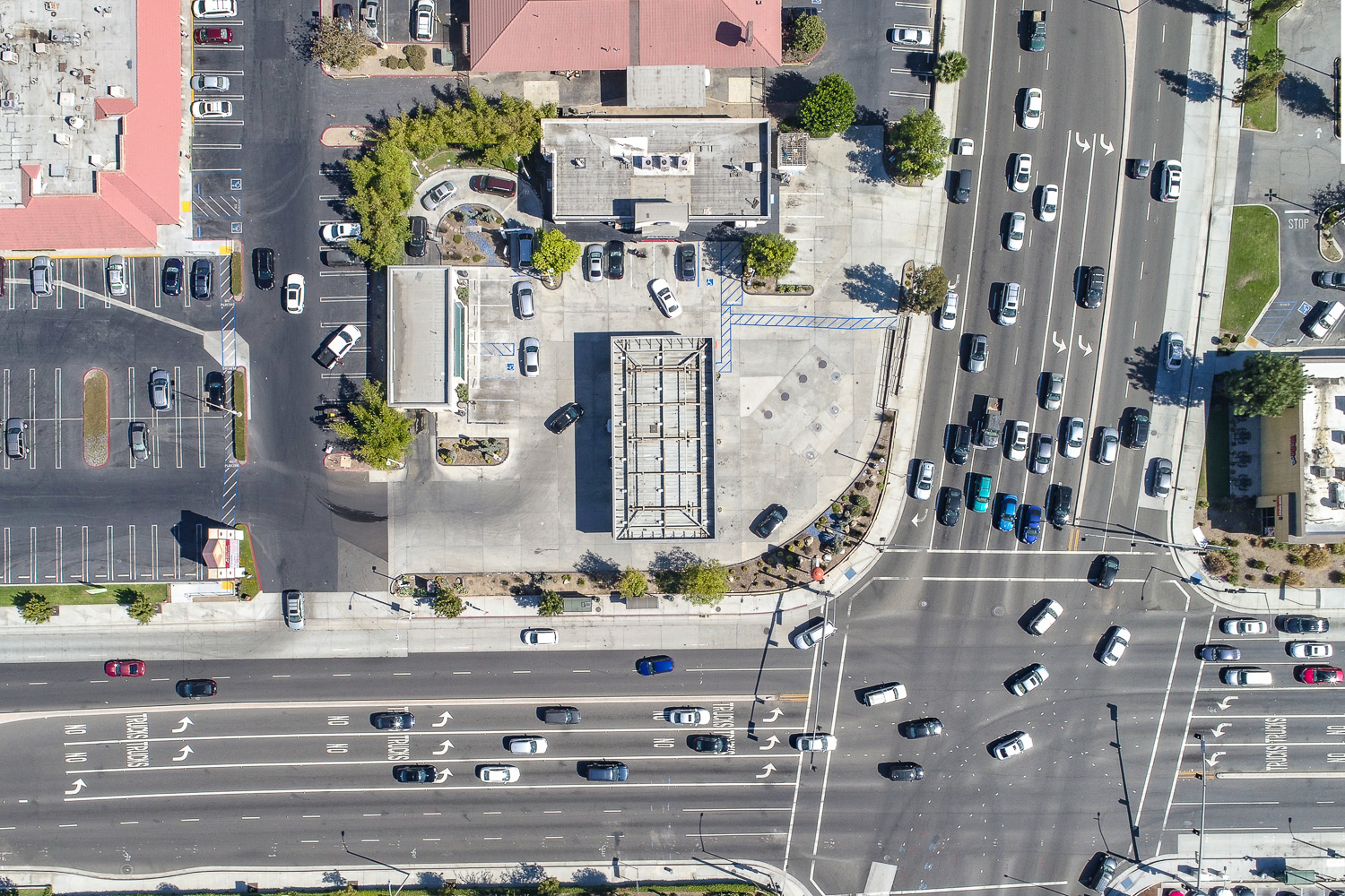 Real Estat Photography Los Angeles aerial birds eye view photo of a gas station property for sale